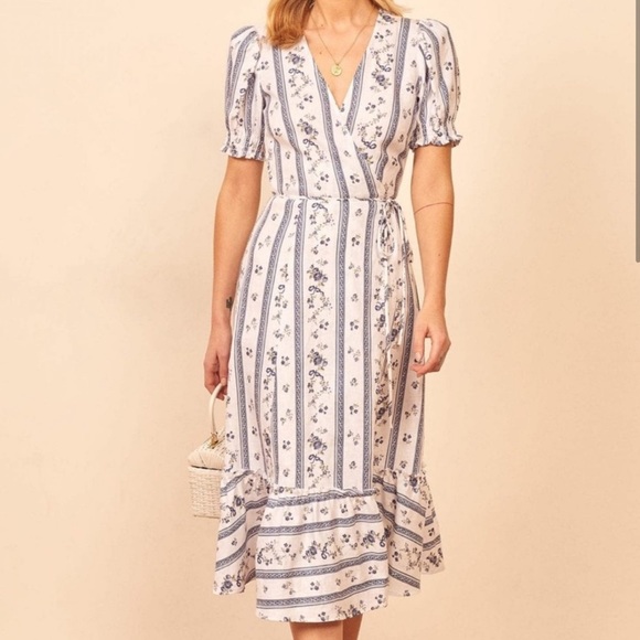 Reformation Veronica Midi Dress LINEN | Size M| Color: Roquefort - Picture 3 of 7